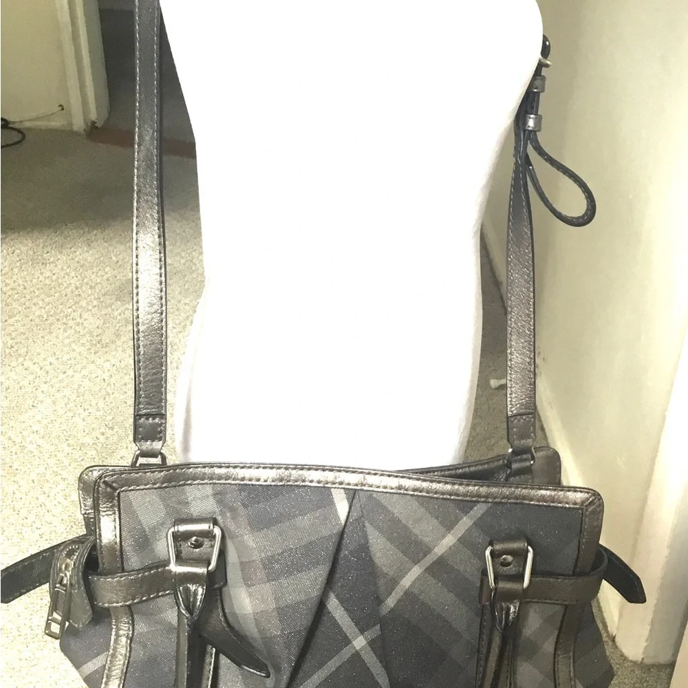 Authentic BURBERRY Gray Shimmer Check “Pilgrim” Satchel Crossbody - EUC